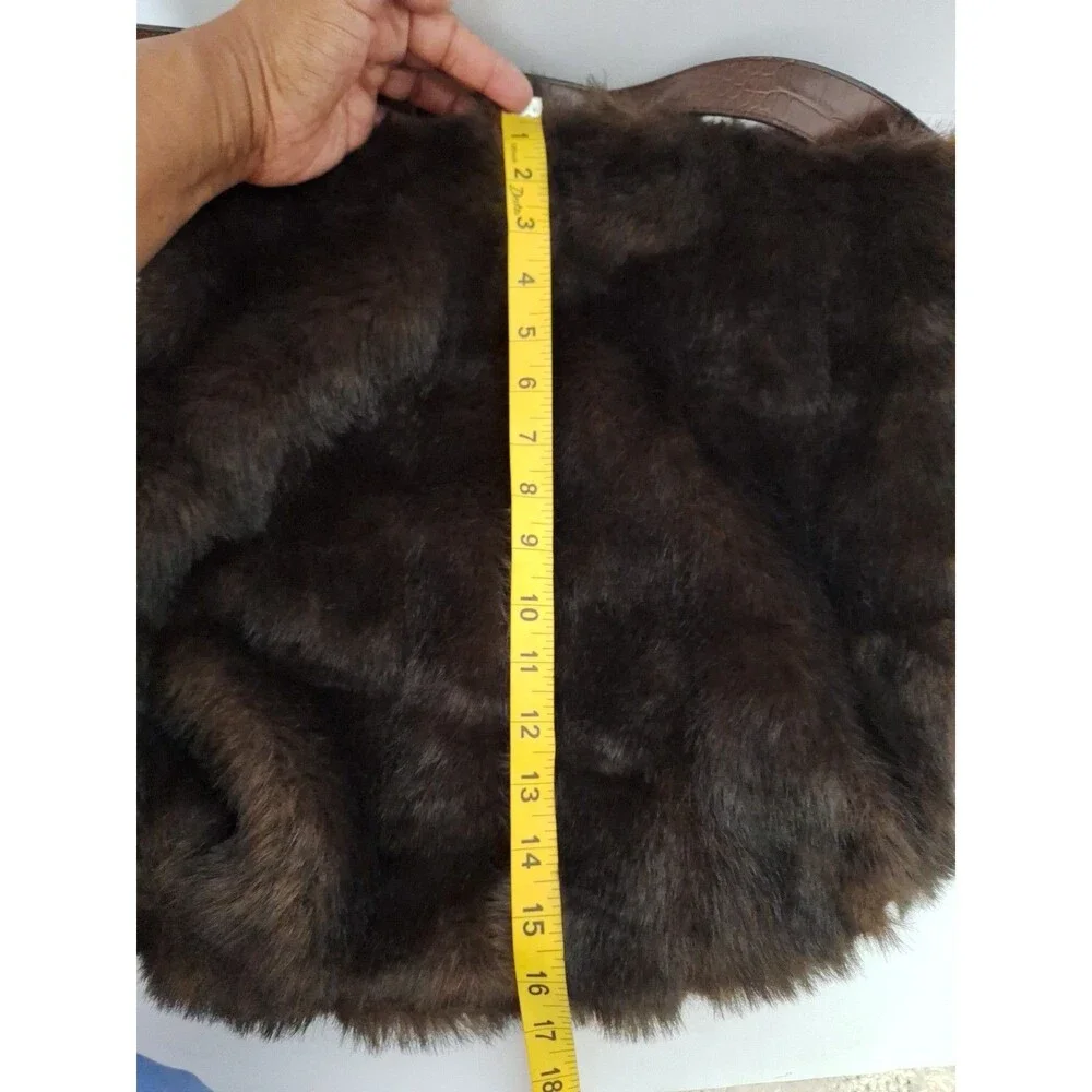 Bath & Body Works Faux Fur Purse Brown Shoulder Bag Oversized Vtg Y2K Style Hobo
